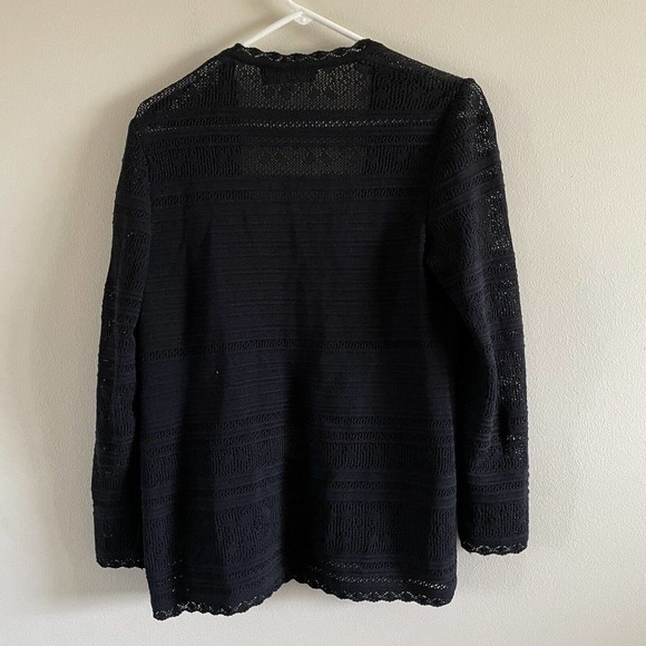St. John Marie Gray Black Cardigan Sweater Size 4 V Neck Pearl Button Front - Picture 7 of 9